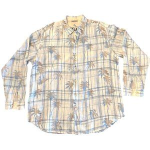 Tommy Bahama Relax Men's Shirt 100% Linen Tropical Plaid‎ Print L/S Size XL
